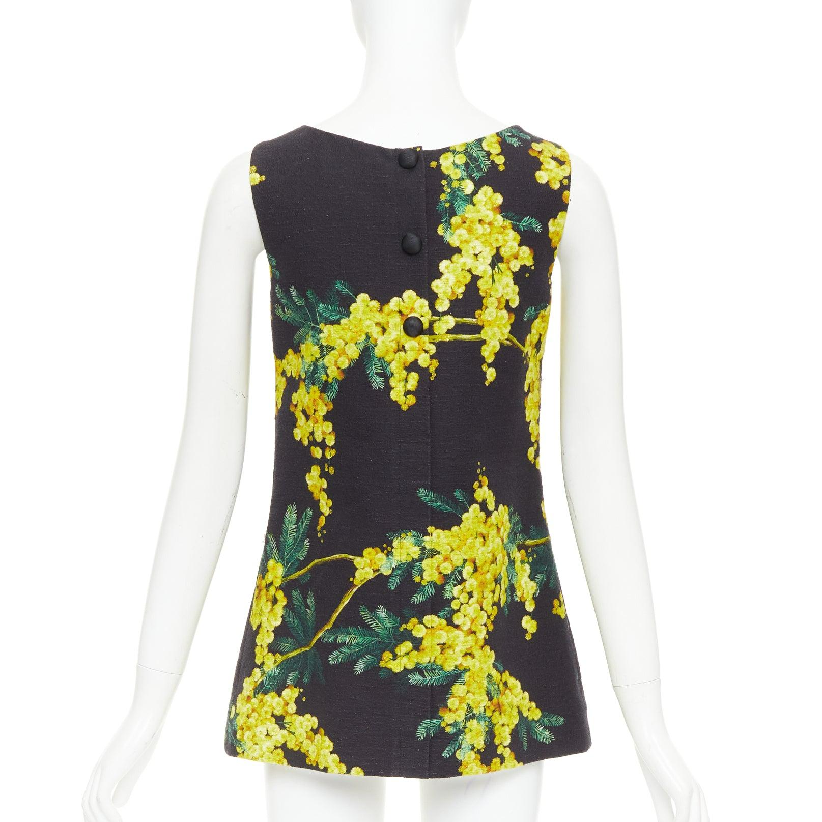De las mujeres DOLCE GABBANA túnica floral con estampado de acacia amarillo negro con cuentas IT38 XS en venta