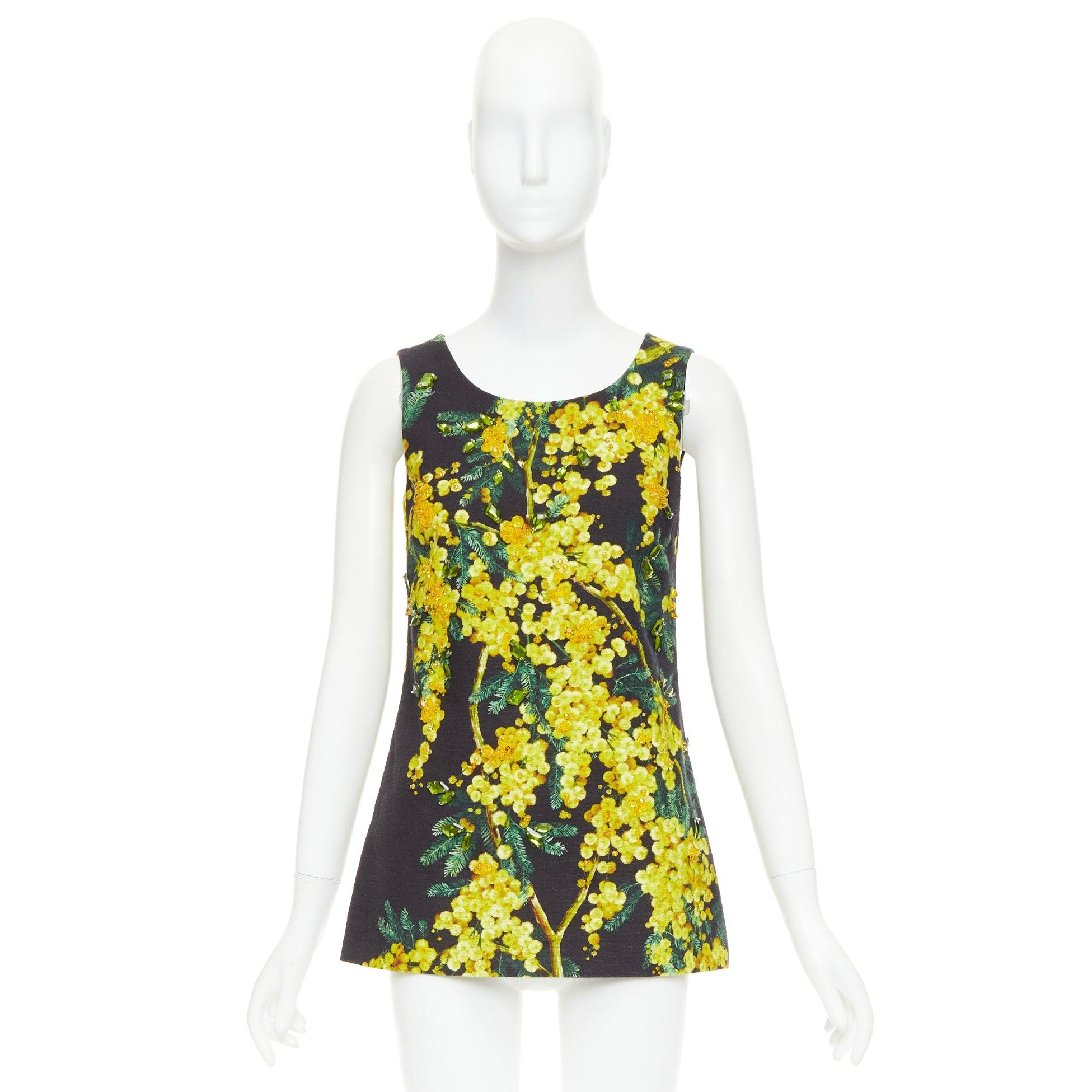 DOLCE GABBANA túnica floral con estampado de acacia amarillo negro con cuentas IT38 XS en venta 4