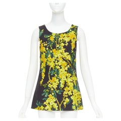 DOLCE GABBANA yellow black beaded mimosa acacia print floral tunic IT38 XS