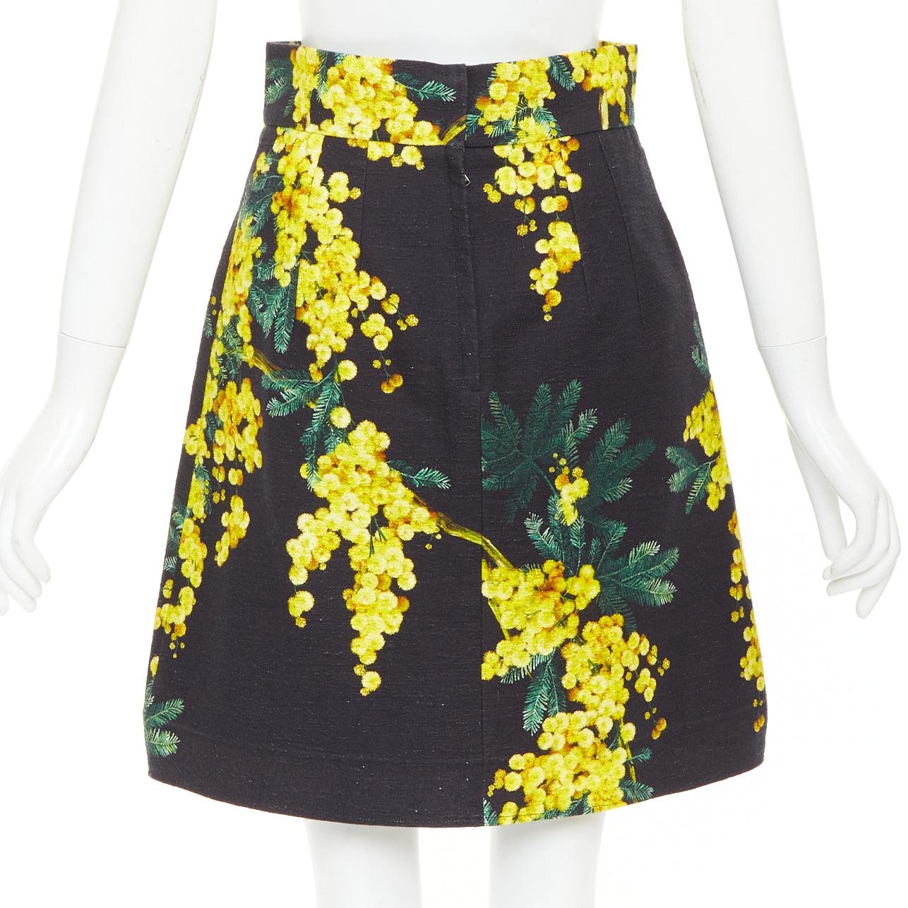 De las mujeres DOLCE GABBANA yellow black cotton floral print textured A-line skirt IT40 S en venta