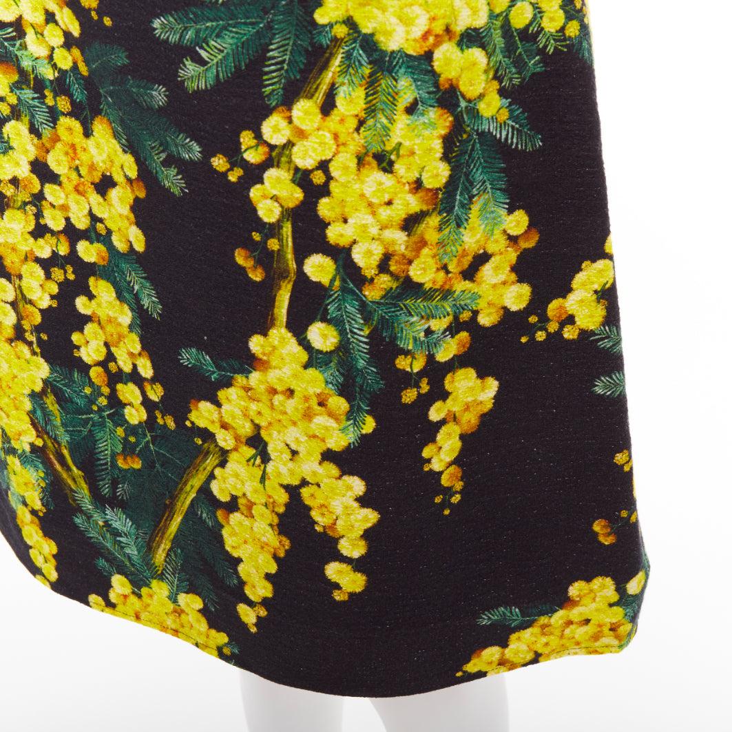 DOLCE GABBANA yellow black cotton floral print textured A-line skirt IT40 S en venta 2