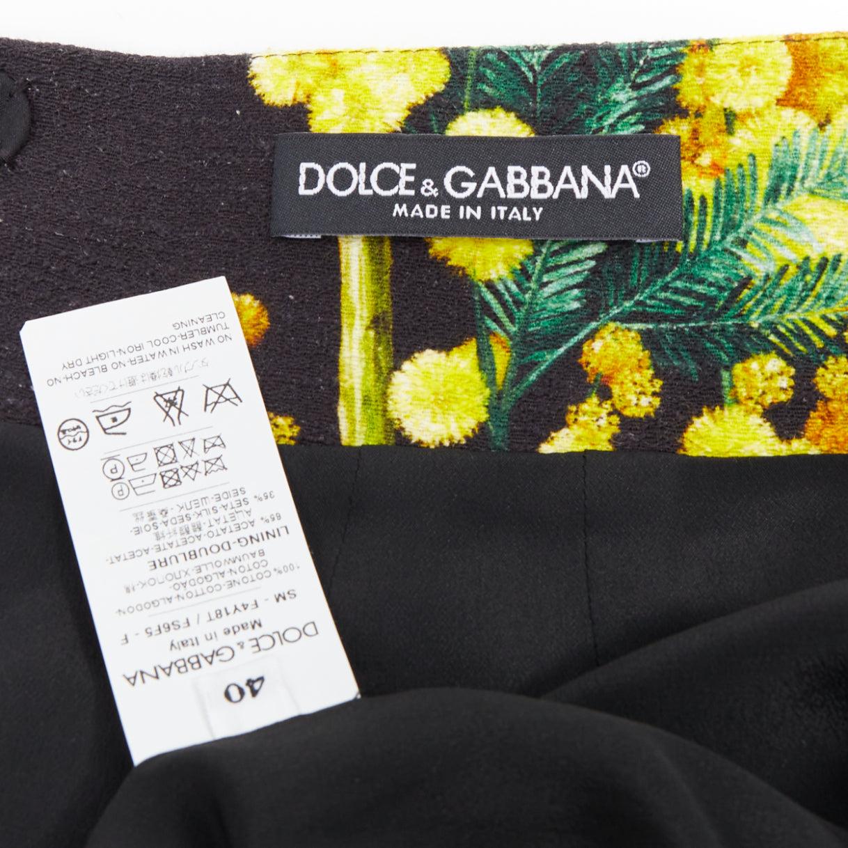 DOLCE GABBANA yellow black cotton floral print textured A-line skirt IT40 S en venta 3