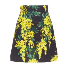 DOLCE GABBANA yellow black cotton floral print textured A-line skirt IT40 S