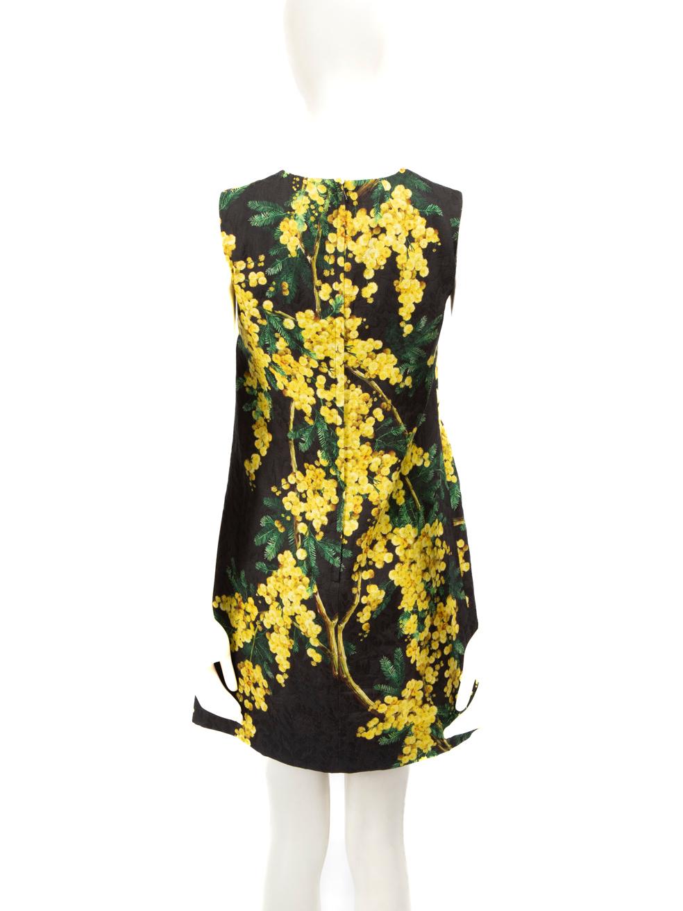 Dolce & Gabbana Yellow & Black Floral Dress Size S In Good Condition For Sale In London, GB