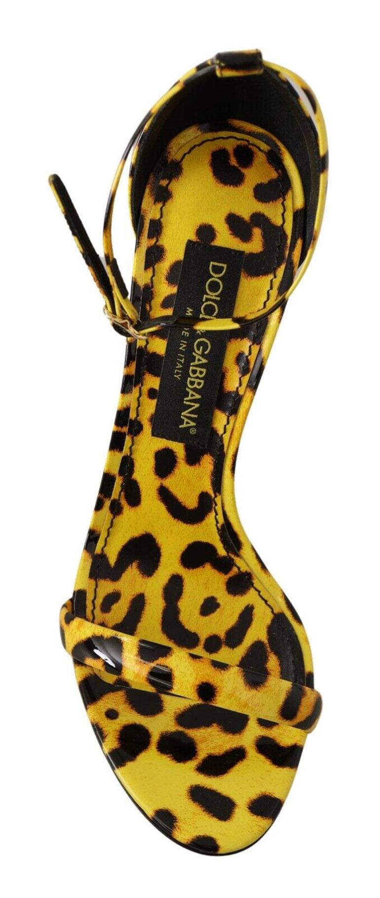 Dolce & Gabbana Yellow Black Leather Leopard Heels Pumps Shoes Sandals DG 2