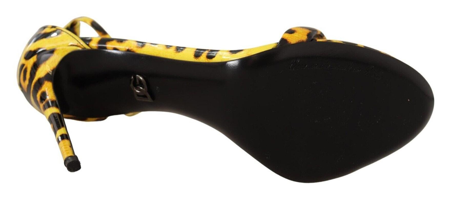 Brown Dolce & Gabbana Yellow Black Leather Leopard Heels Pumps Shoes Sandals DG