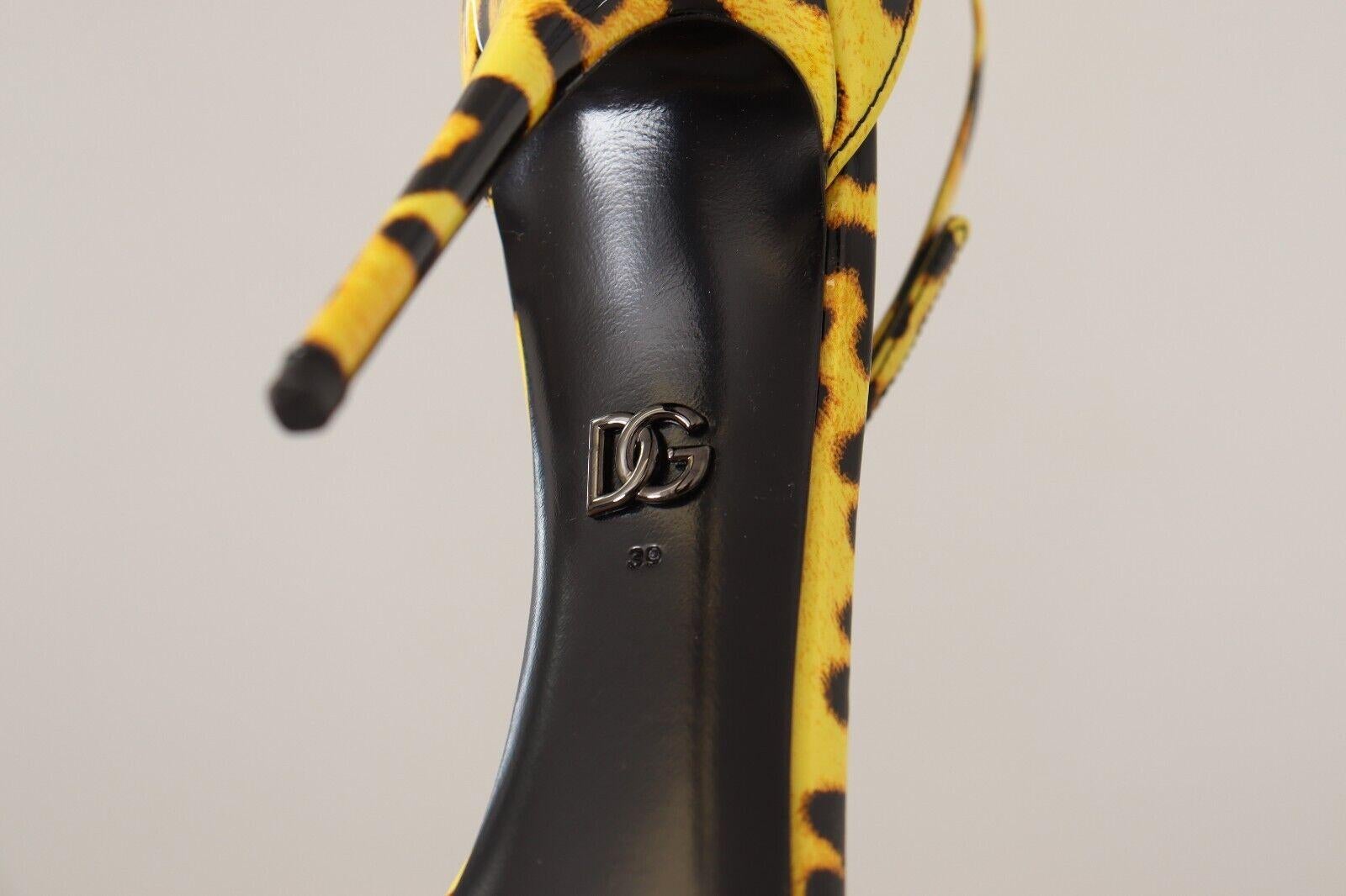 Dolce & Gabbana Yellow Black Leather Leopard Heels Pumps Shoes Sandals DG In New Condition In WELWYN, GB