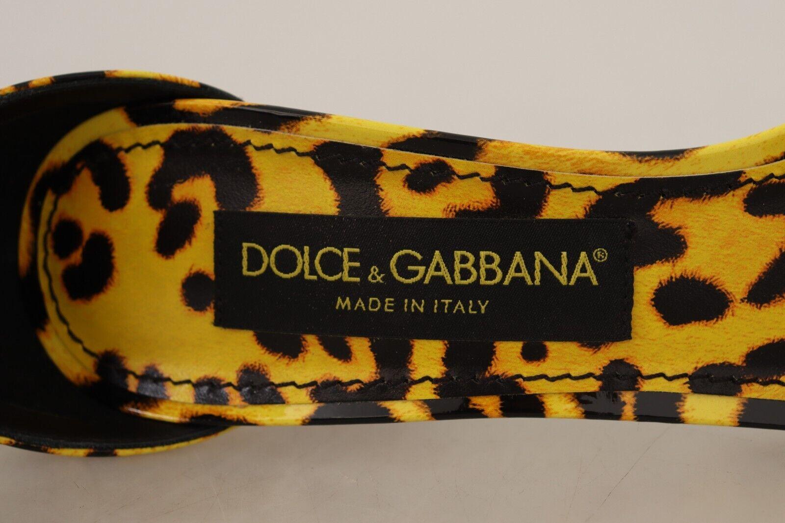 Women's Dolce & Gabbana Yellow Black Leather Leopard Heels Pumps Shoes Sandals DG