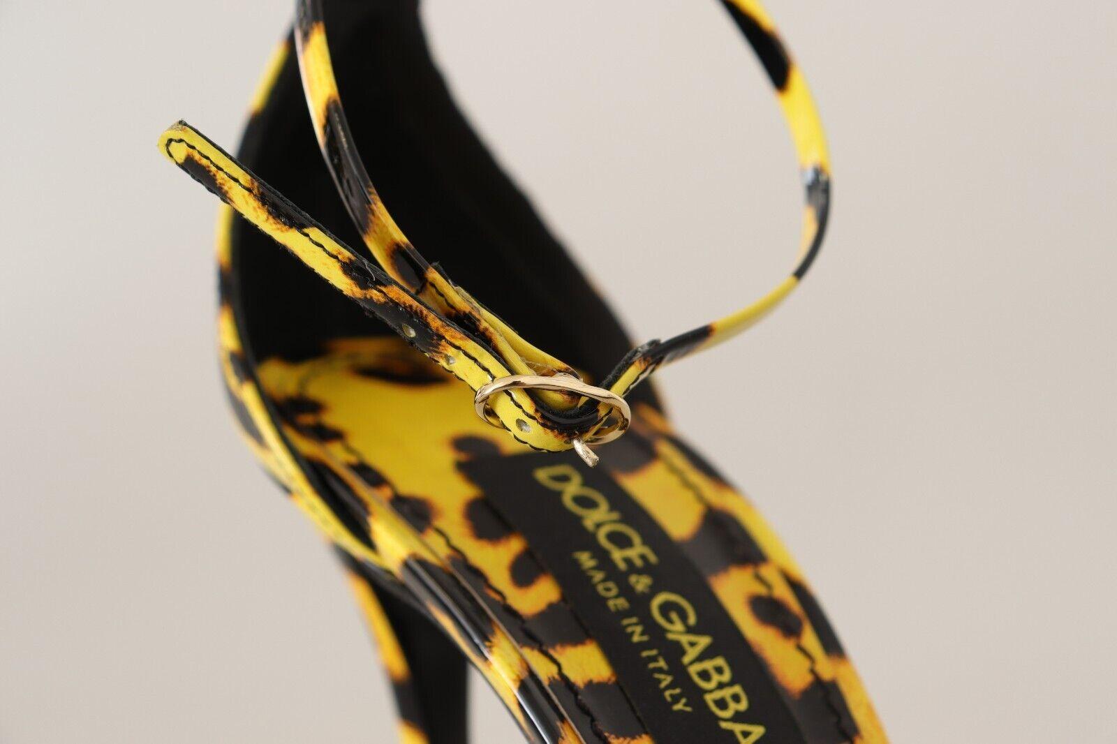 Dolce & Gabbana Yellow Black Leather Leopard Heels Pumps Shoes Sandals DG 1