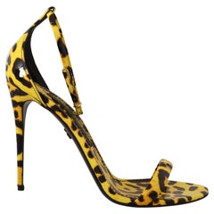 Dolce & Gabbana Yellow Black Leather Leopard Heels Pumps Shoes Sandals DG 