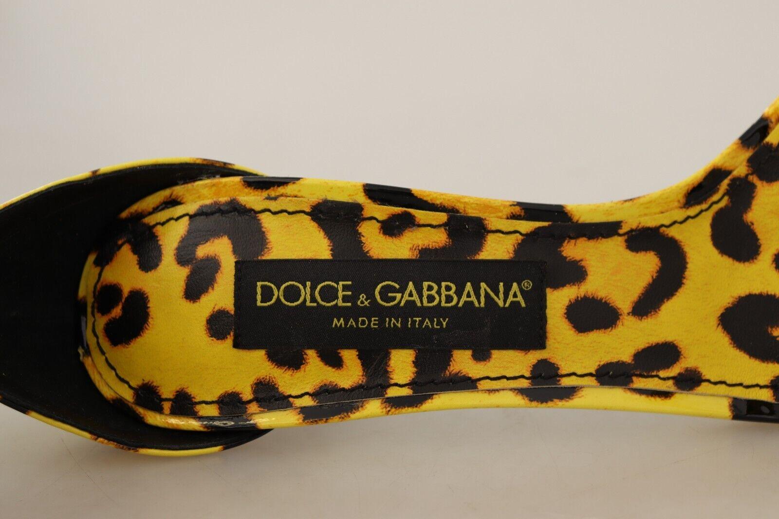 Brown Dolce & Gabbana Yellow Black Leather Leopard Pumps Shoes Heels Sandals DG For Sale