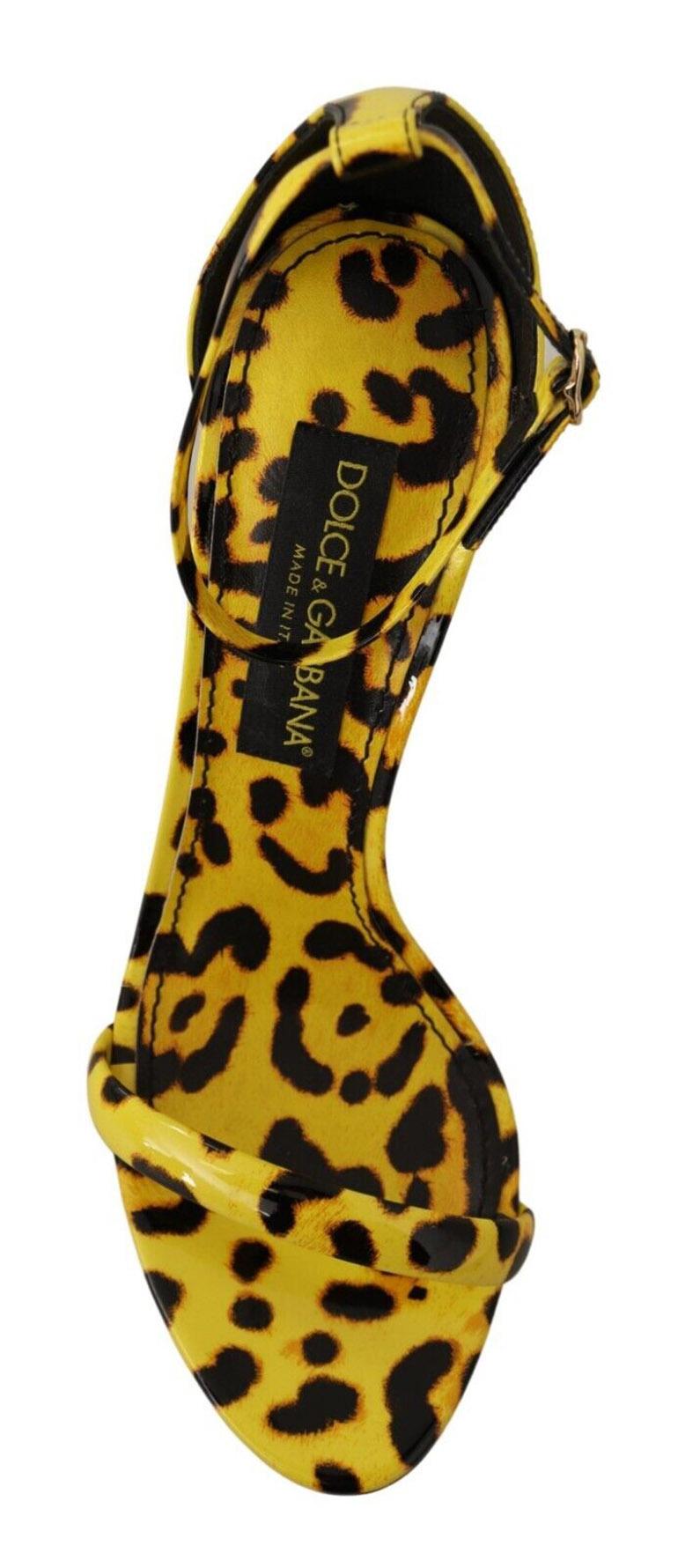 Women's Dolce & Gabbana Yellow Black Leather Leopard Pumps Shoes Heels Sandals DG For Sale