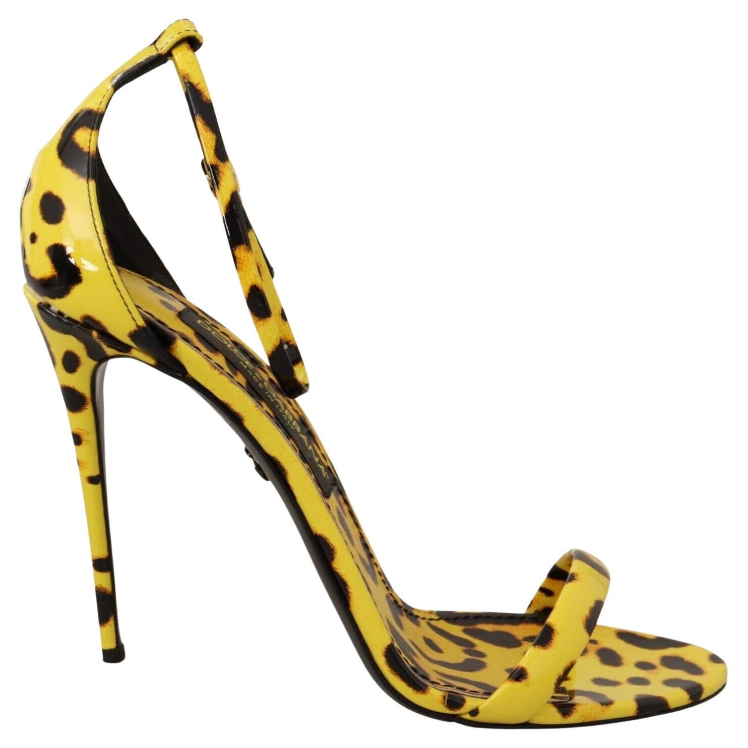 Dolce & Gabbana Yellow Black Leather Leopard Pumps Shoes Heels Sandals DG For Sale