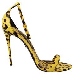 Dolce & Gabbana Yellow Black Leather Leopard Pumps Shoes Heels Sandals DG