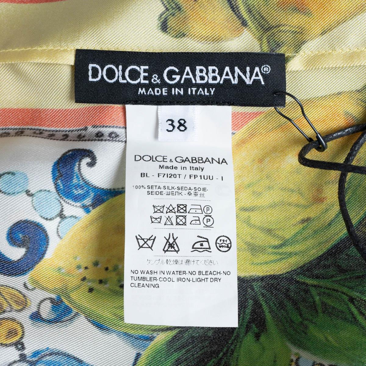 DOLCE & GABBANA gelb blaue Seide 2018 MAJOLICA SCHLOSSLOS Bluse Hemd 38 XS im Angebot 5