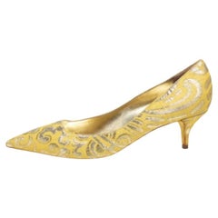 Dolce & Gabbana Yellow Brocade Fabric Pointed Toe  Pumps Size 40