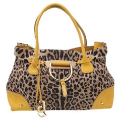 Dolce & Gabbana Yellow/Brown Leather And Leopard Print Fabric Tote