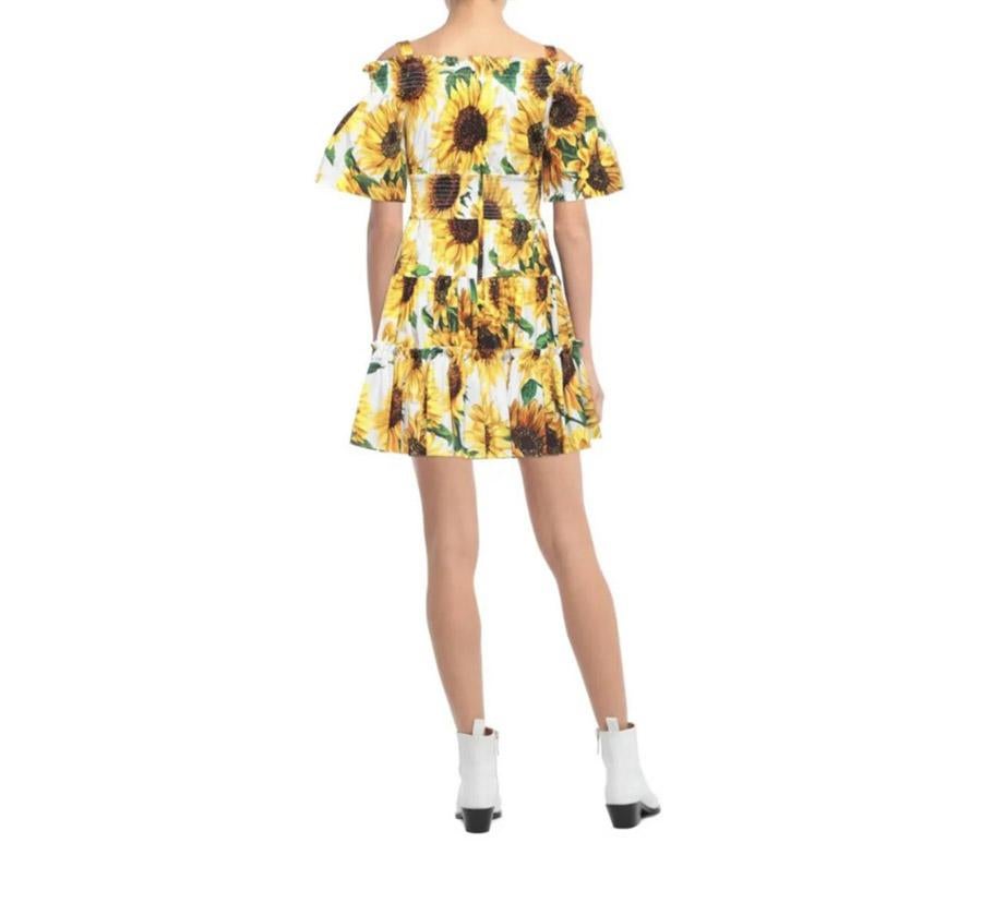 Dolce & Gabbana Yellow Cotton Sunflower Floral Mid-length Dress Flowers Poplin In New Condition In WELWYN, GB