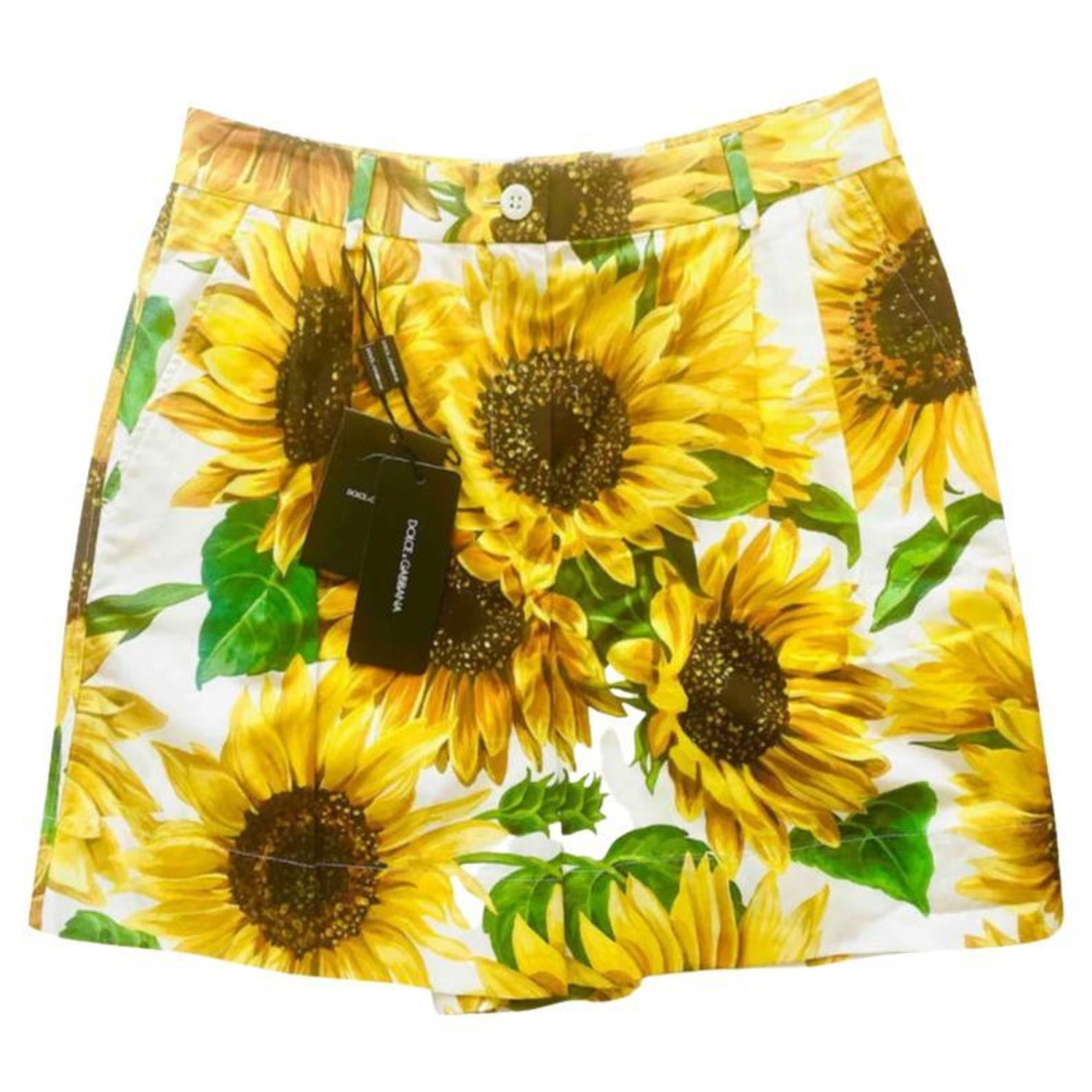 Dolce and Gabbana Yellow Cotton Sunflower Shorts Flower Floral With DG Tags  at 1stDibs