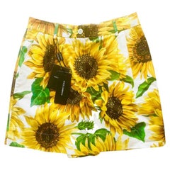Dolce & Gabbana Yellow Cotton Sunflower Shorts Flower Floral With DG Tags