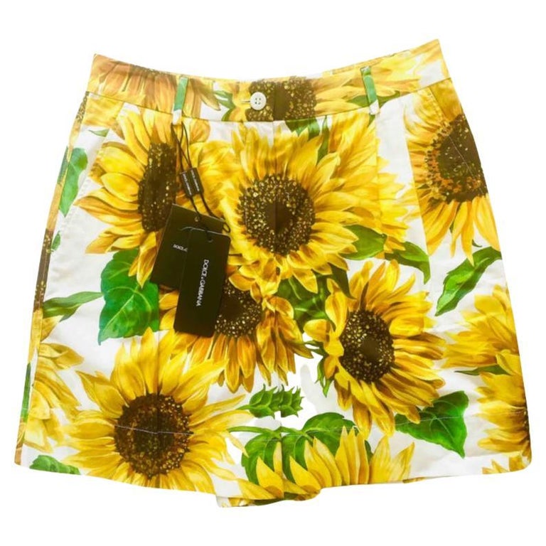 Dolce and Gabbana Yellow Cotton Sunflower Shorts Flower Floral With DG ...