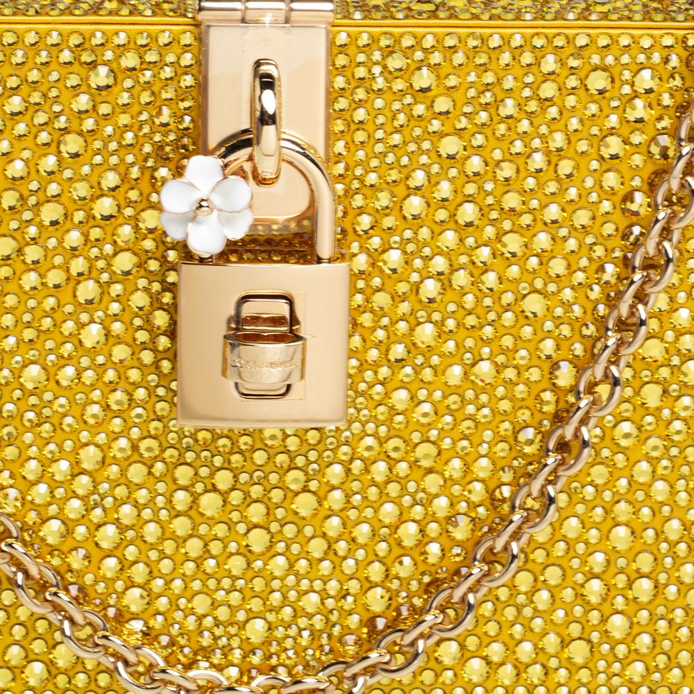 Dolce & Gabbana Yellow Crystal Embellished Satin Dolce Box Bag 4