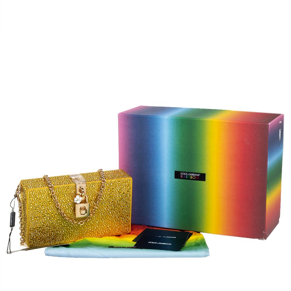 Dolce & Gabbana Yellow Crystal Embellished Satin Dolce Box Bag 5