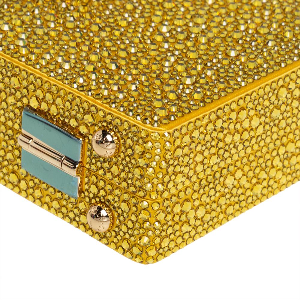 Women's Dolce & Gabbana Yellow Crystal Embellished Satin Dolce Box Bag