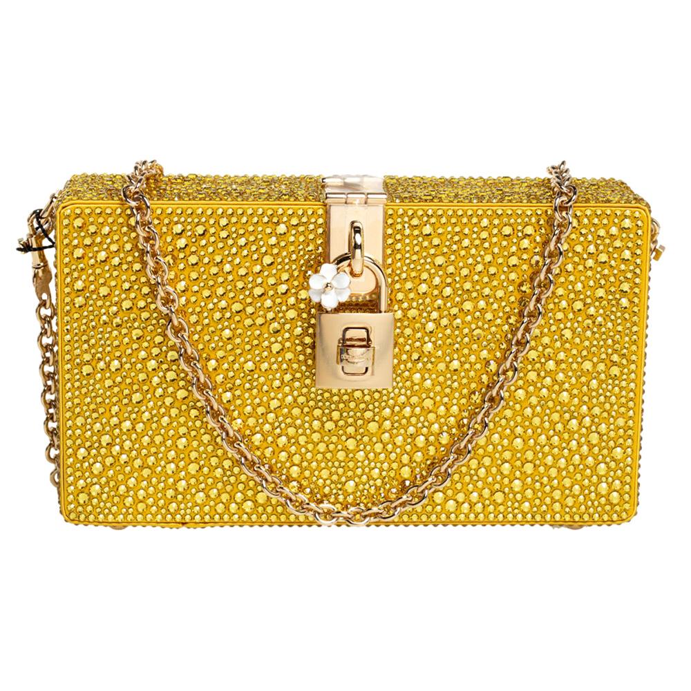 Dolce & Gabbana Yellow Crystal Embellished Satin Dolce Box Bag