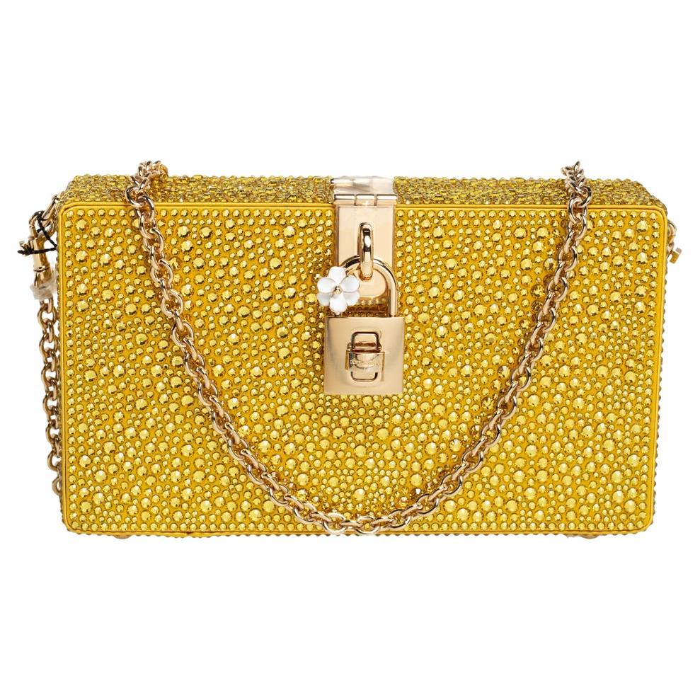 Dolce & Gabbana Yellow Crystal Embellished Satin Dolce Box Bag