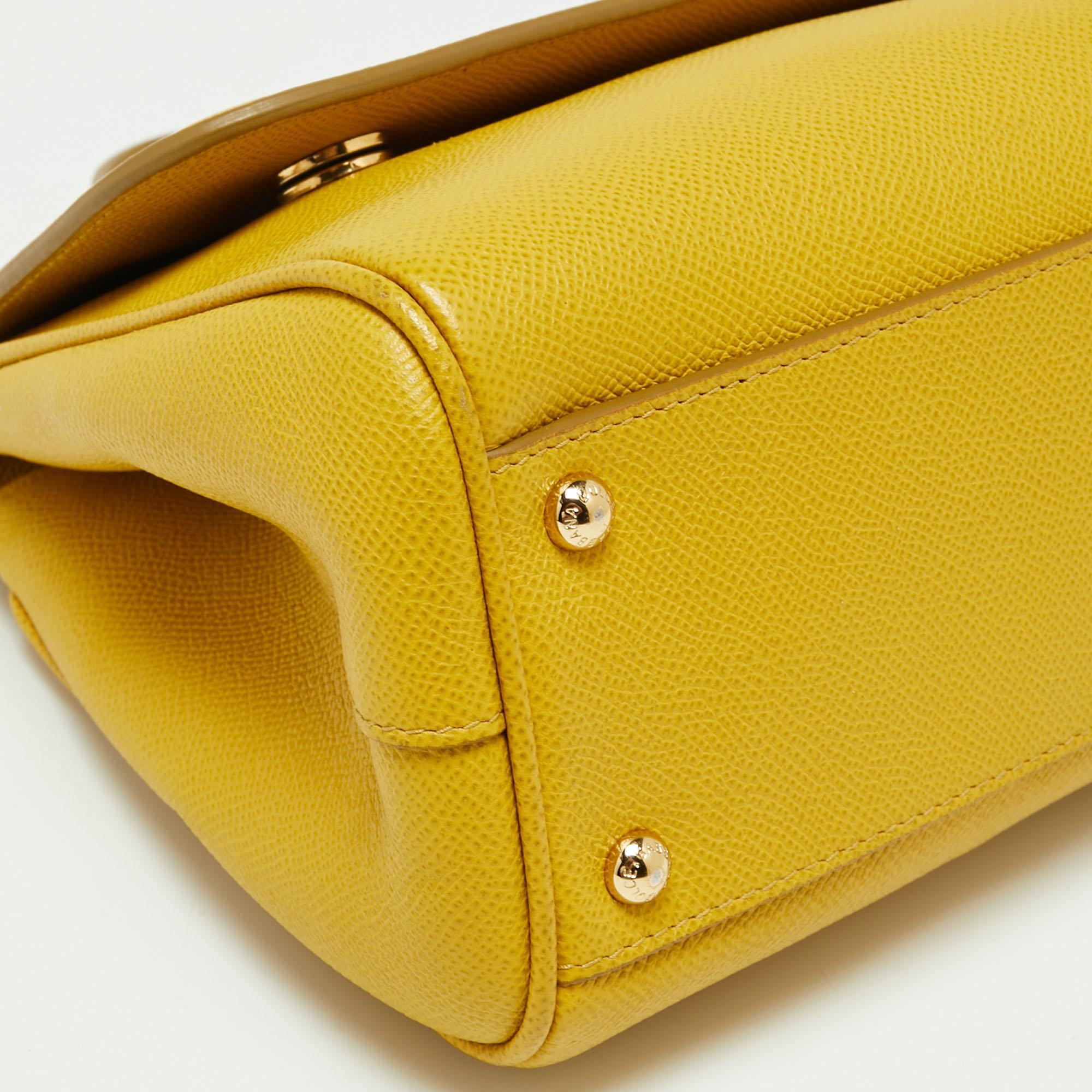 Dolce & Gabbana Yellow Dauphine Leather Medium Miss Sicily Top Handle Bag 6