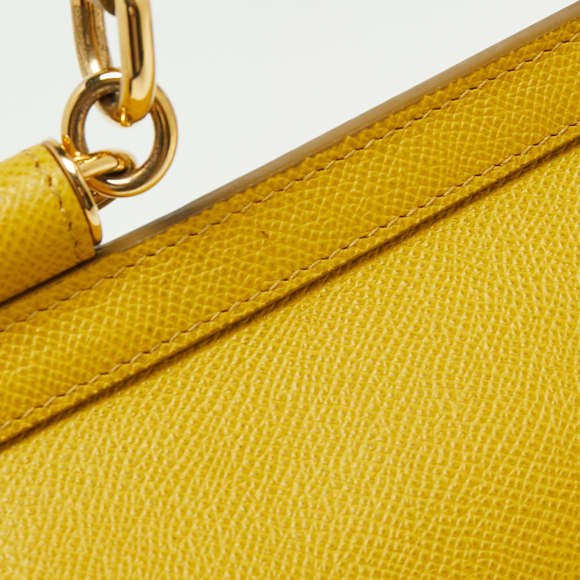 Women's Dolce & Gabbana Yellow Dauphine Leather Medium Miss Sicily Top Handle Bag