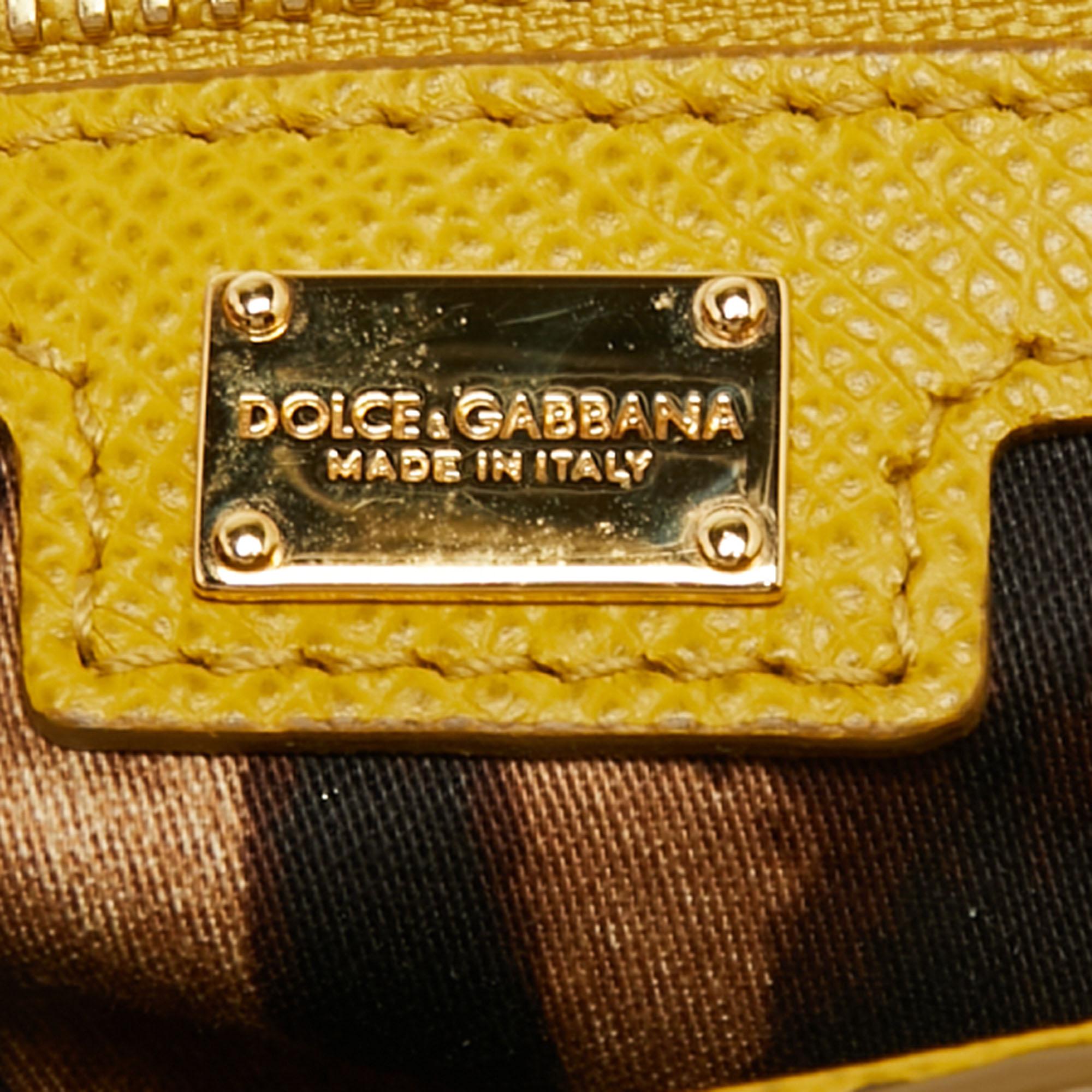 Dolce & Gabbana Yellow Dauphine Leather Medium Miss Sicily Top Handle Bag 3
