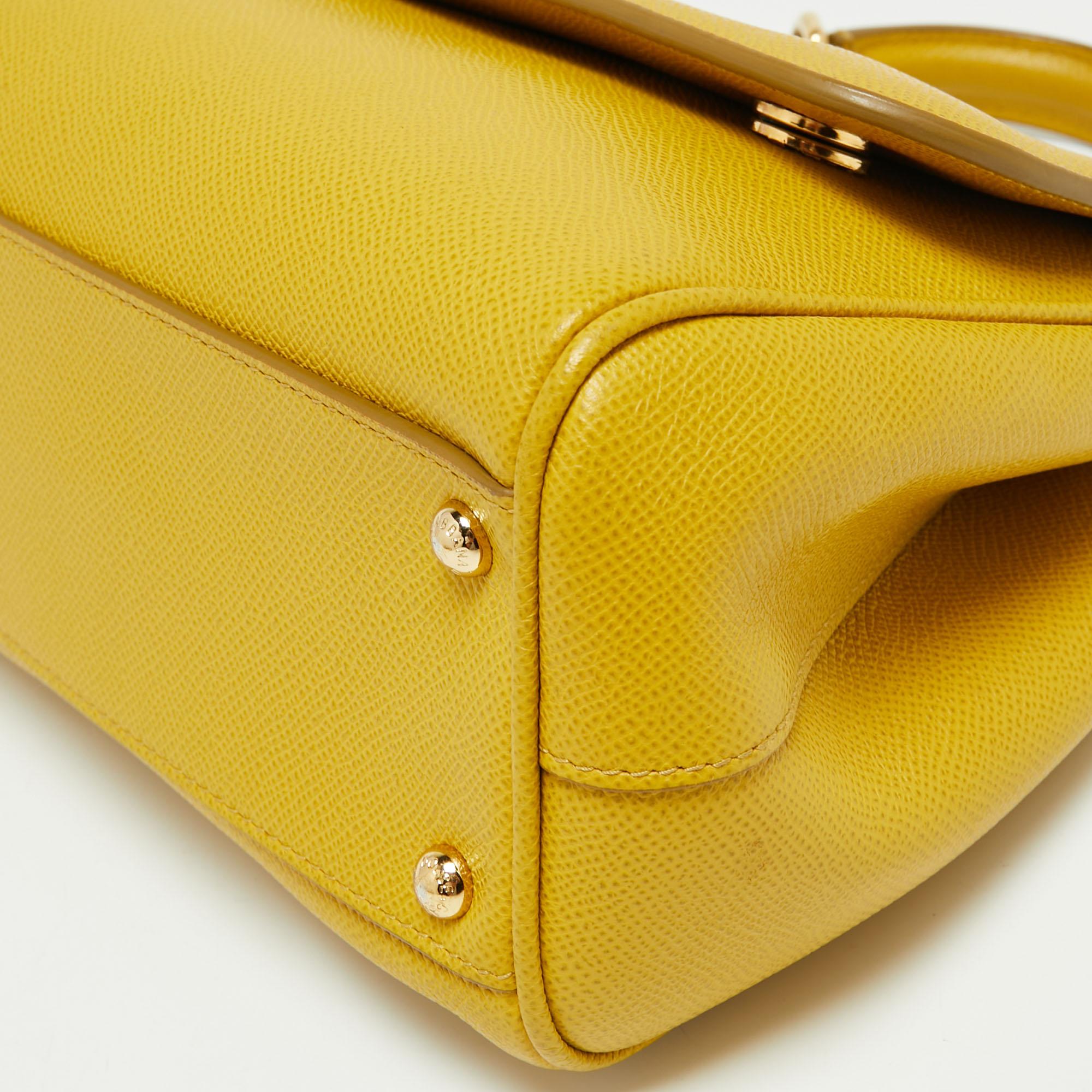 Dolce & Gabbana Yellow Dauphine Leather Medium Miss Sicily Top Handle Bag 5