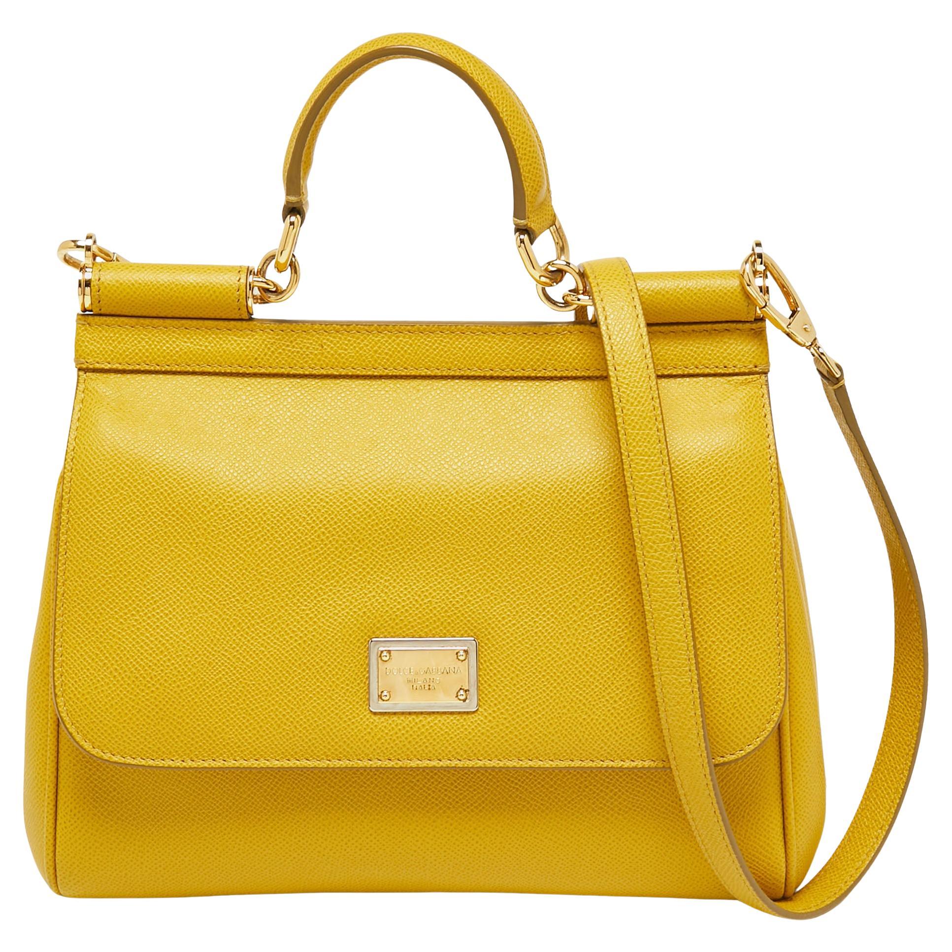 Dolce & Gabbana Yellow Dauphine Leather Medium Miss Sicily Top Handle Bag