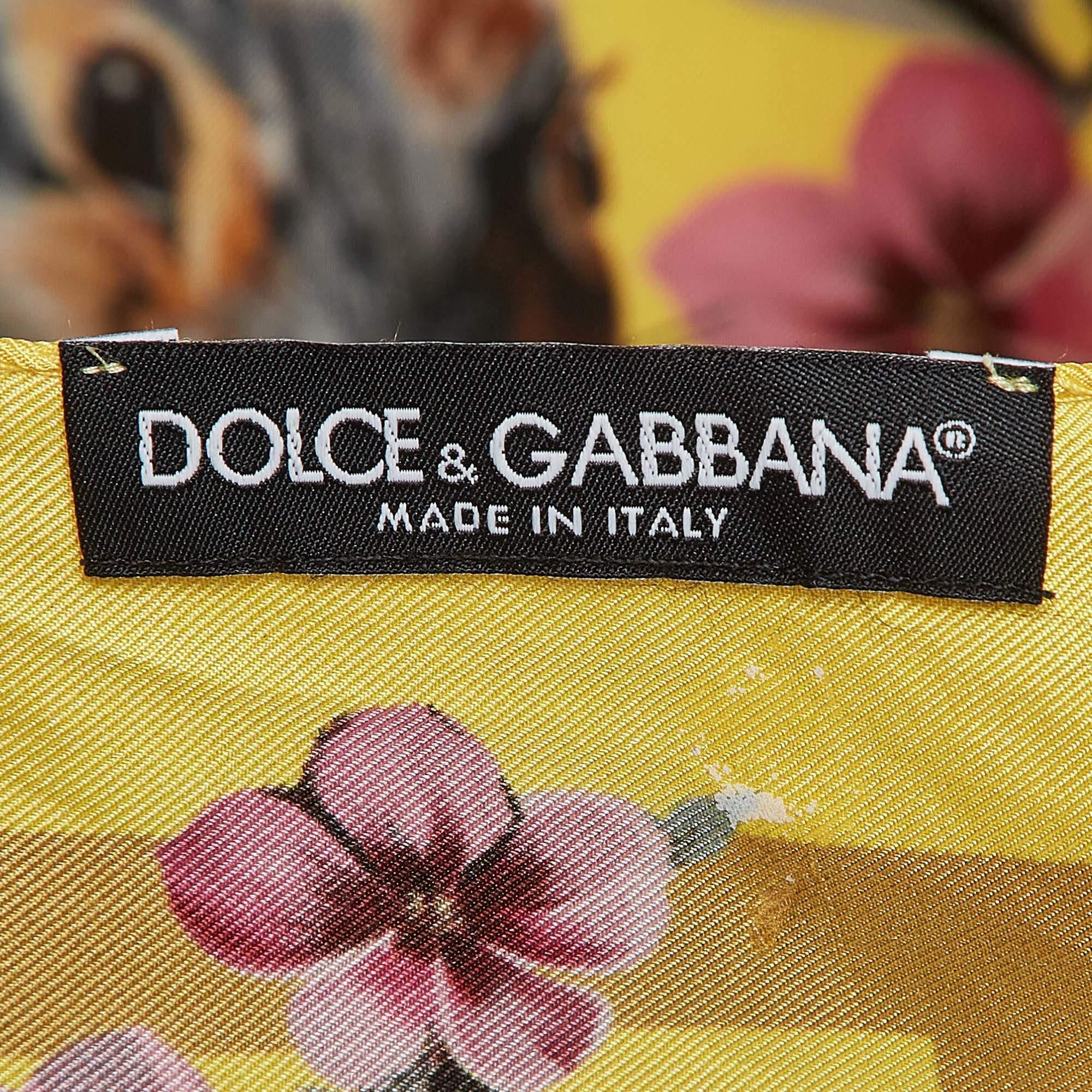 Women's Dolce & Gabbana Yellow Enchanted Forest Print Silk Square Scarf