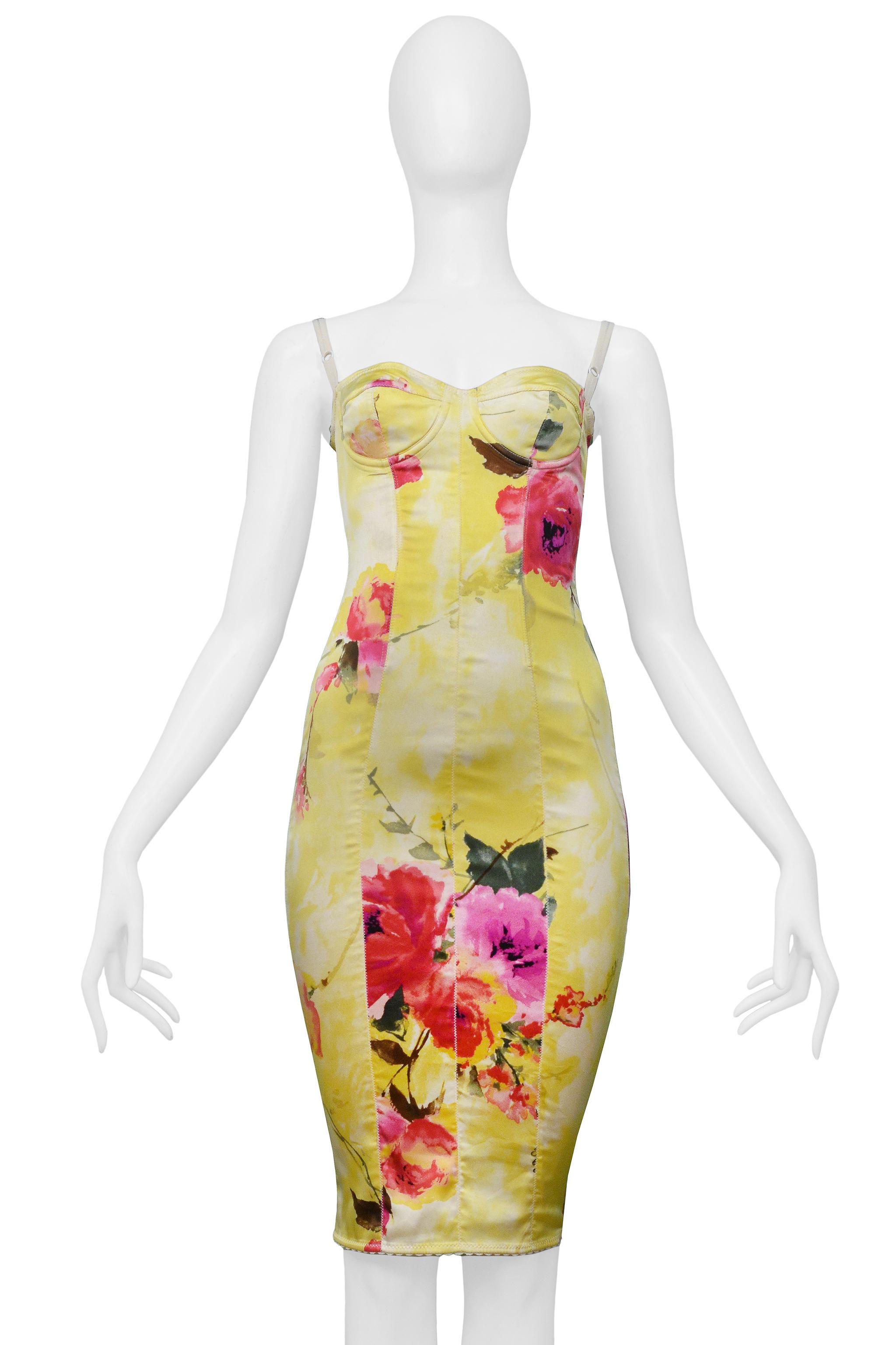 Dolce & Gabbana Gelbes geblümtes Body-Con-Kleid 1990er Damen