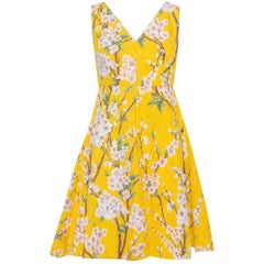 Dolce & Gabbana Yellow Floral Jacquard Sleeveless Flared Midi Dress S