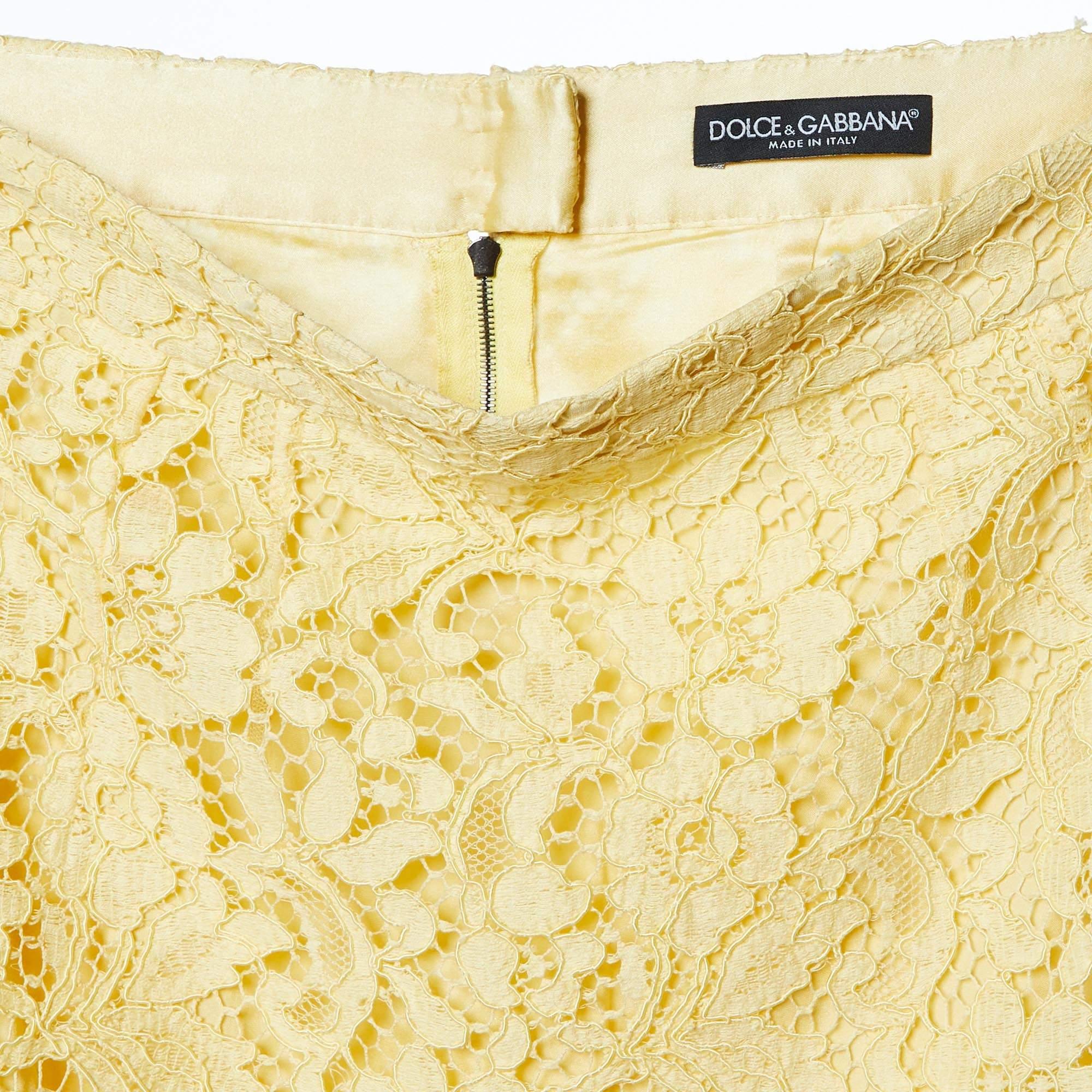 Women's Dolce & Gabbana Yellow Floral Lace Knee Length Skirt M