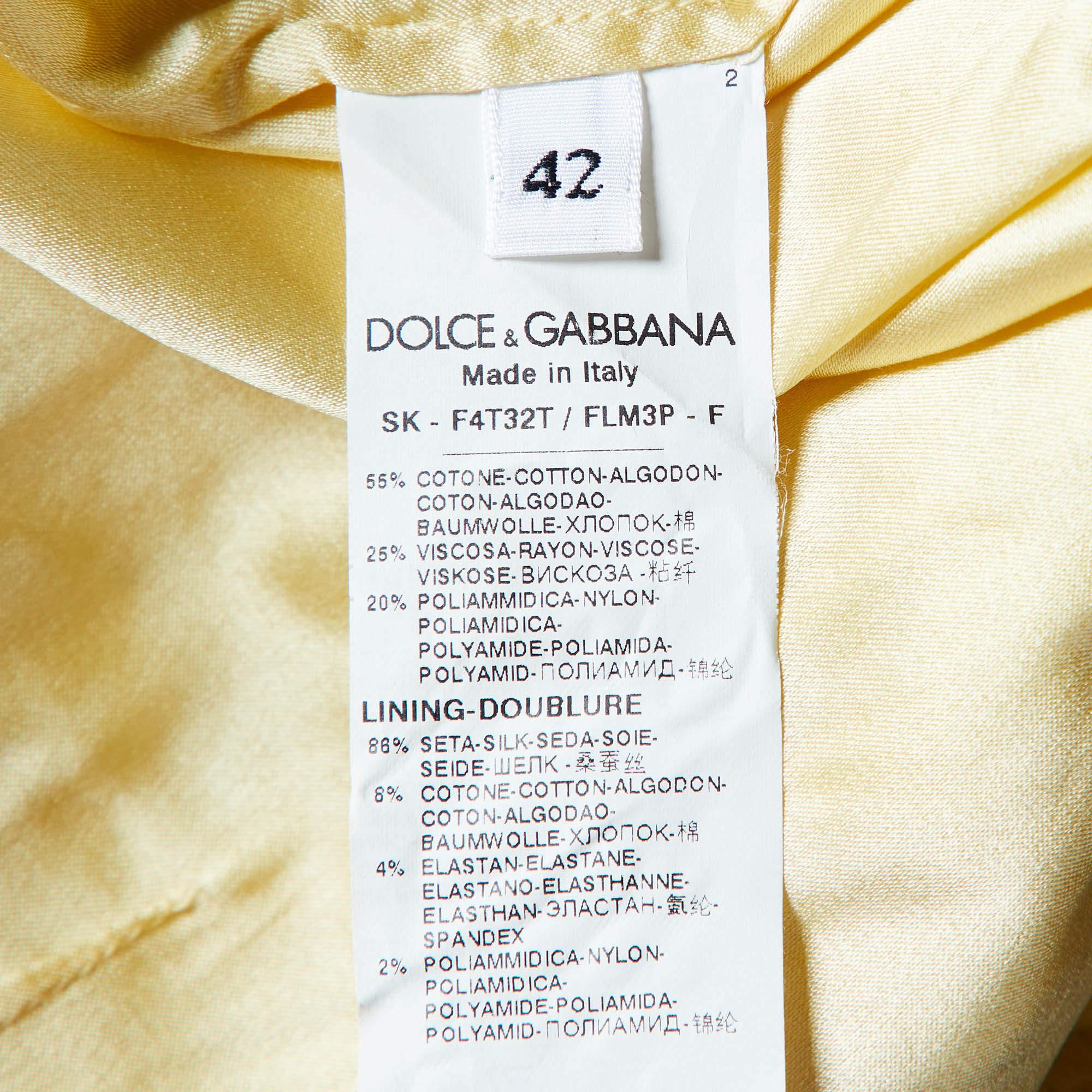 Dolce & Gabbana Yellow Floral Lace Knee Length Skirt M 2
