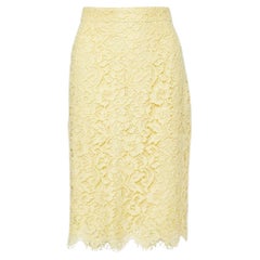 Dolce & Gabbana Yellow Floral Lace Knee Length Skirt M