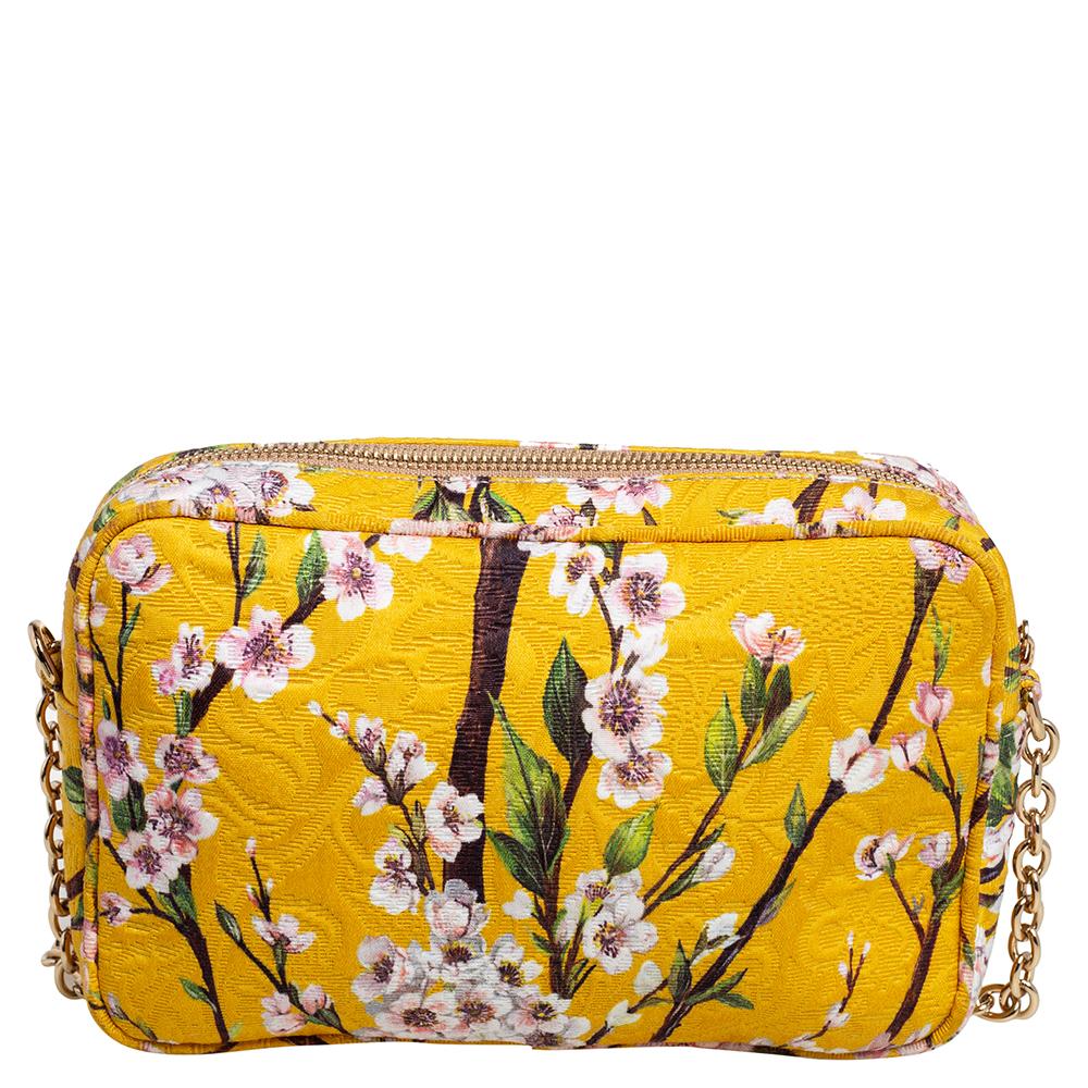 Women's Dolce & Gabbana Yellow Floral Print Fabric Miss Glam Crossbody Bag