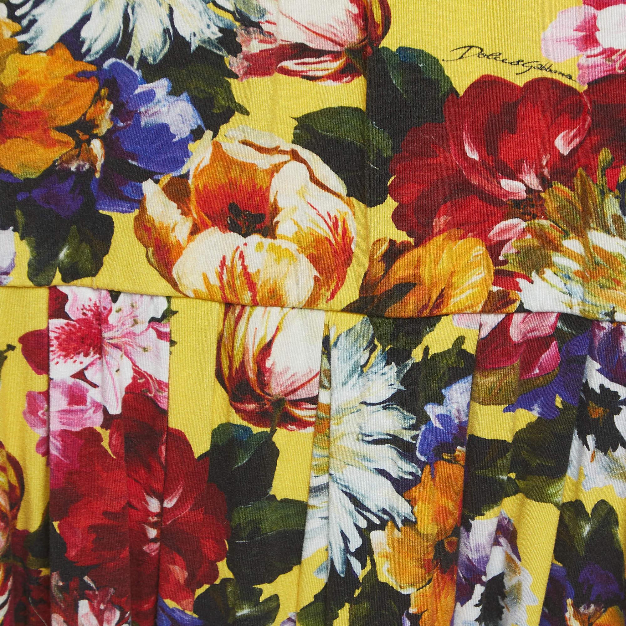 Beige Dolce & Gabbana Yellow Floral Printed Jersey Dress (11-12 Yrs) For Sale