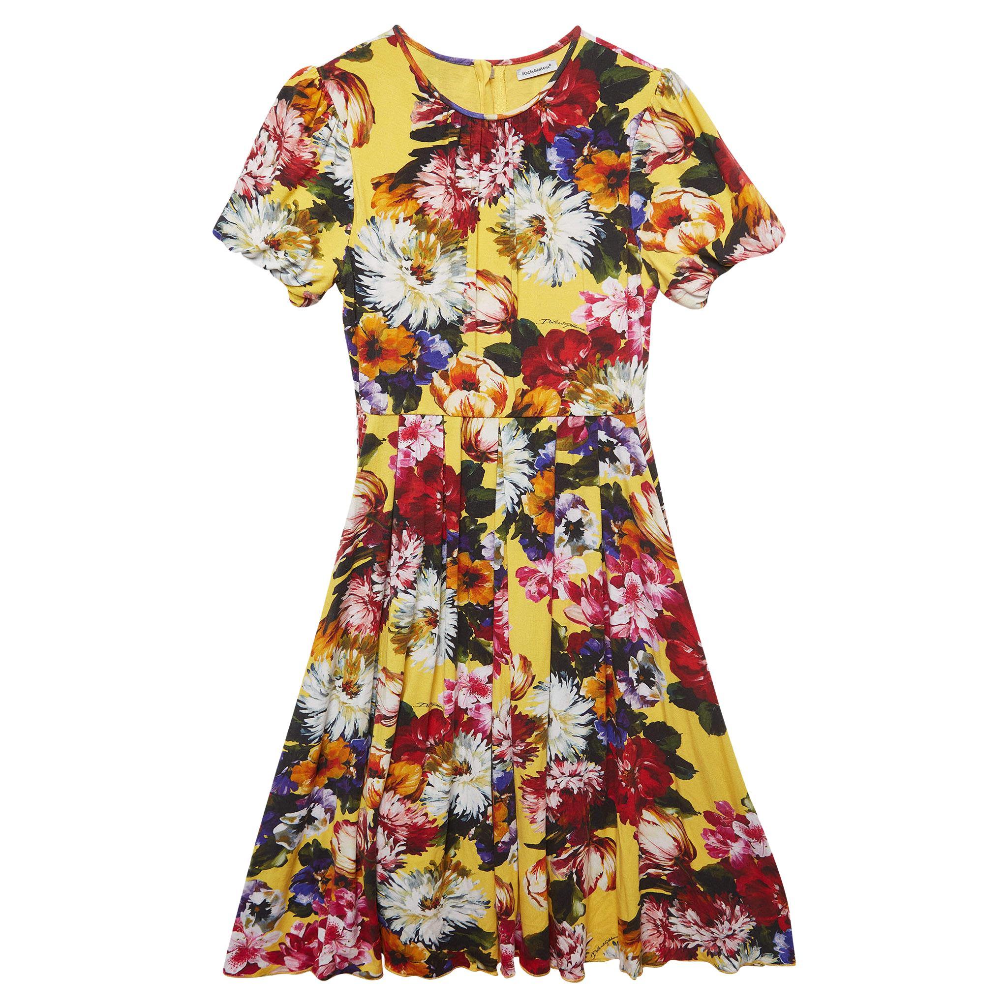 Dolce & Gabbana Gelbes bedrucktes Jersey-Kleid mit Blumendruck (11-12 Yrs) im Angebot