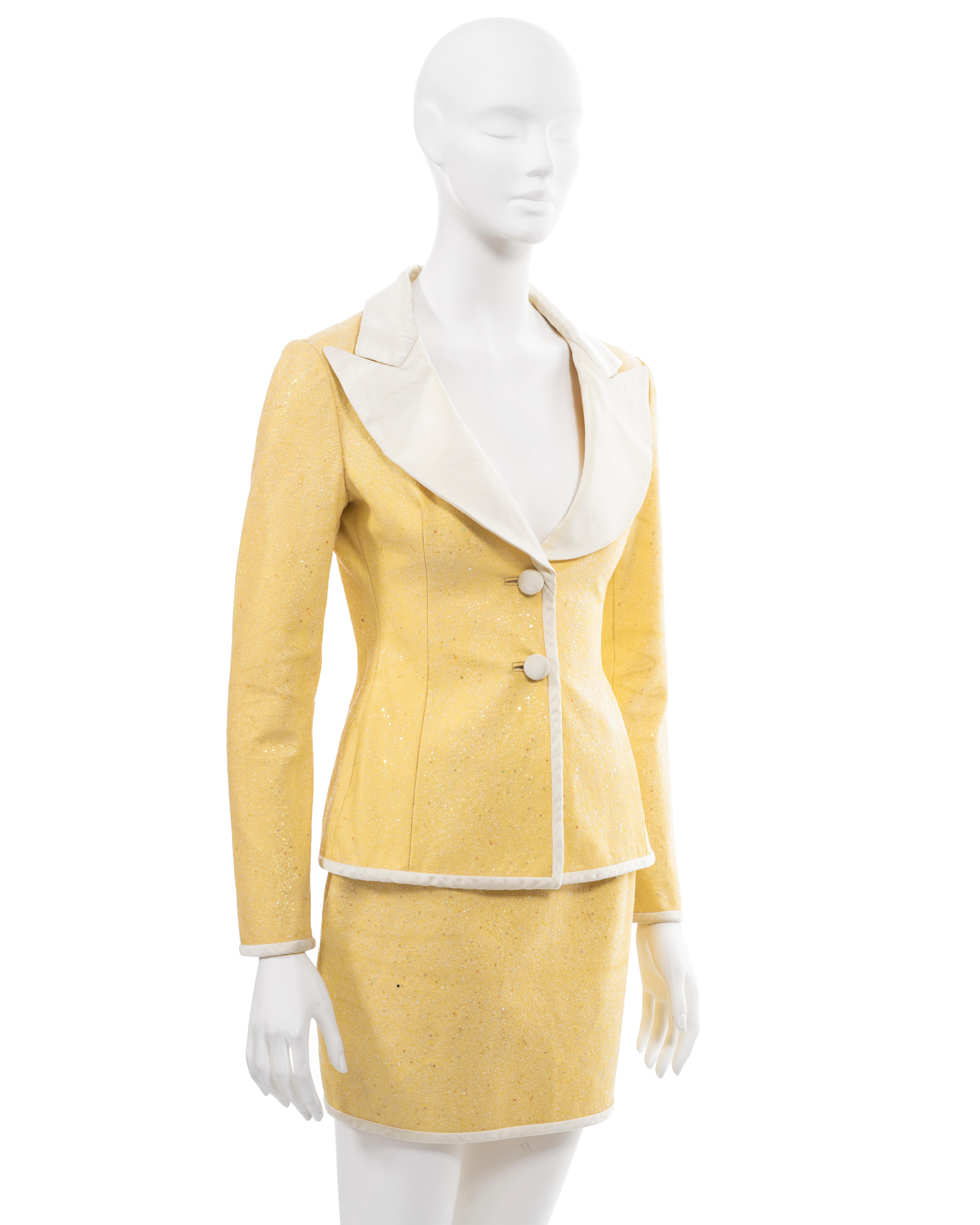 Dolce & Gabbana yellow glitter mini skirt suit, ss 1995  For Sale 2