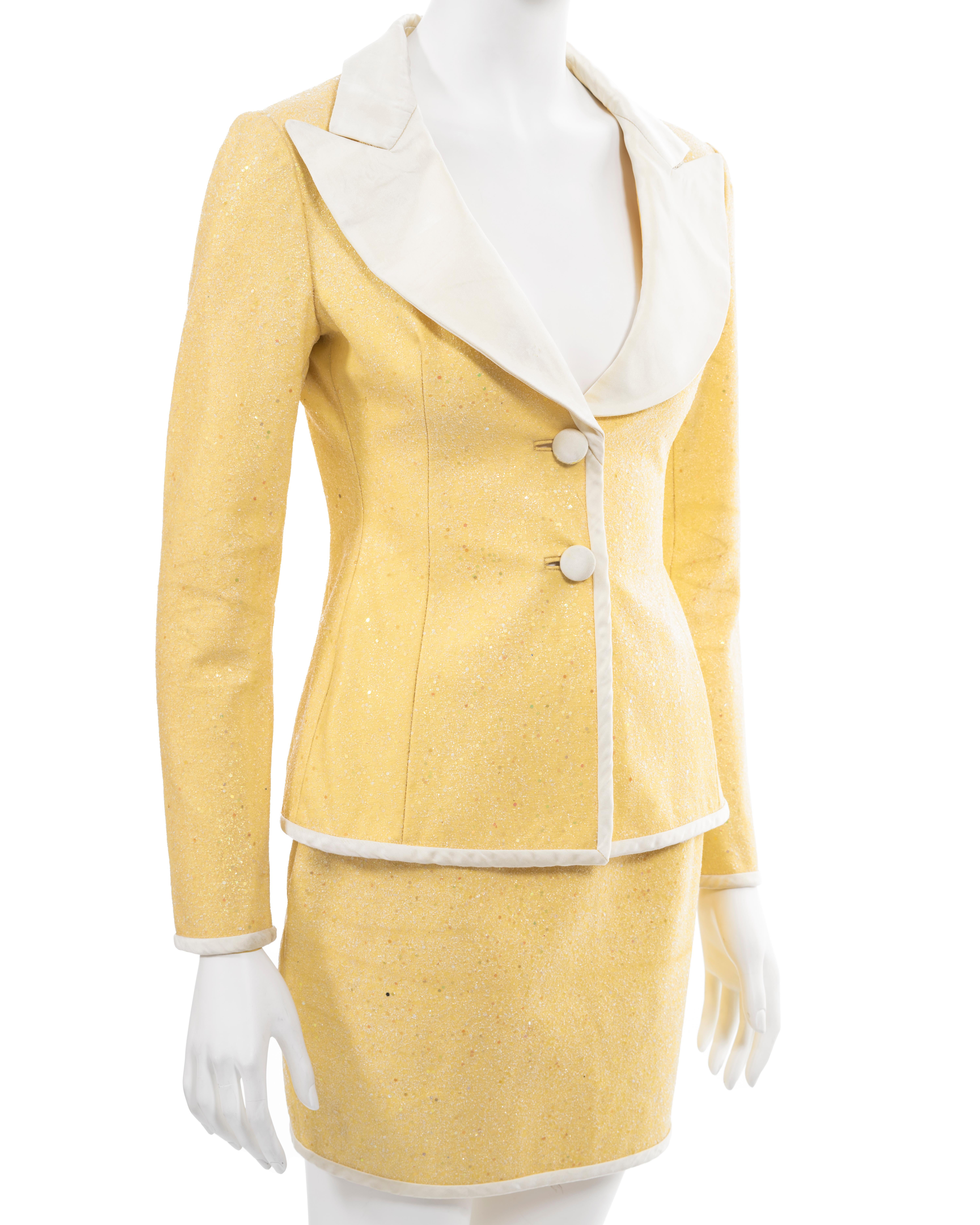 Dolce & Gabbana yellow glitter mini skirt suit, ss 1995  For Sale 3