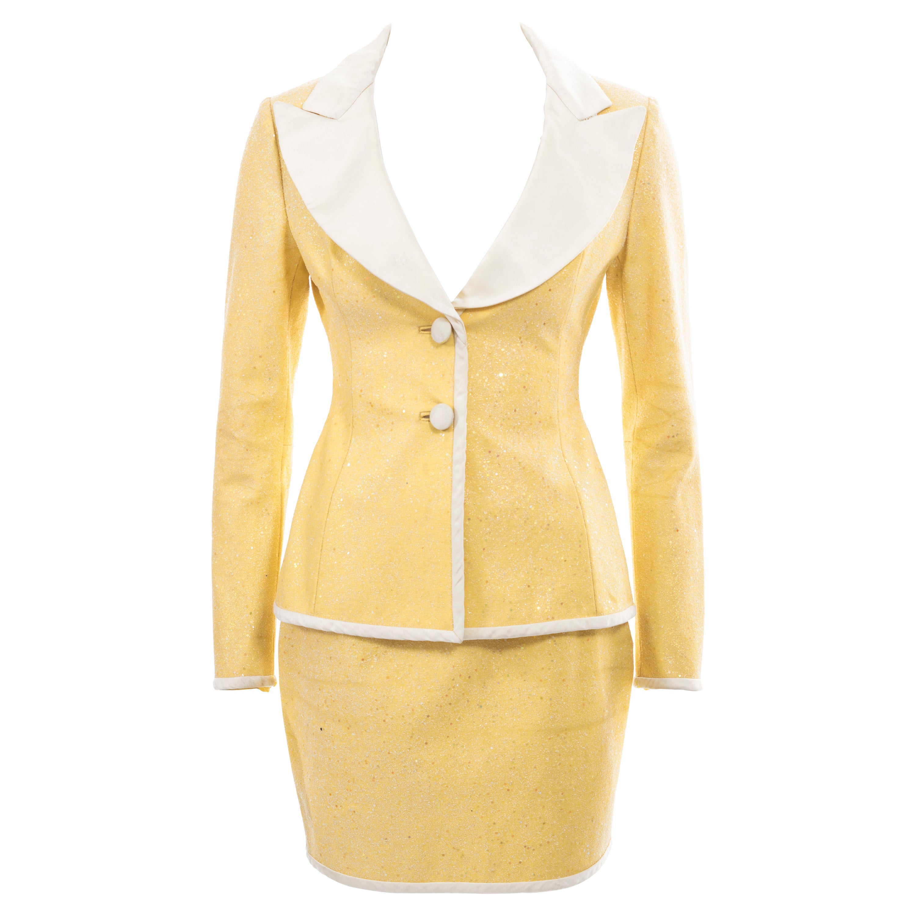 Traje Dolce & Gabbana minifalda de purpurina amarilla, ss 1995 en venta