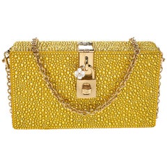 Dolce & Gabbana Yellow/Gold Crystal Embellished Satin Box Bag