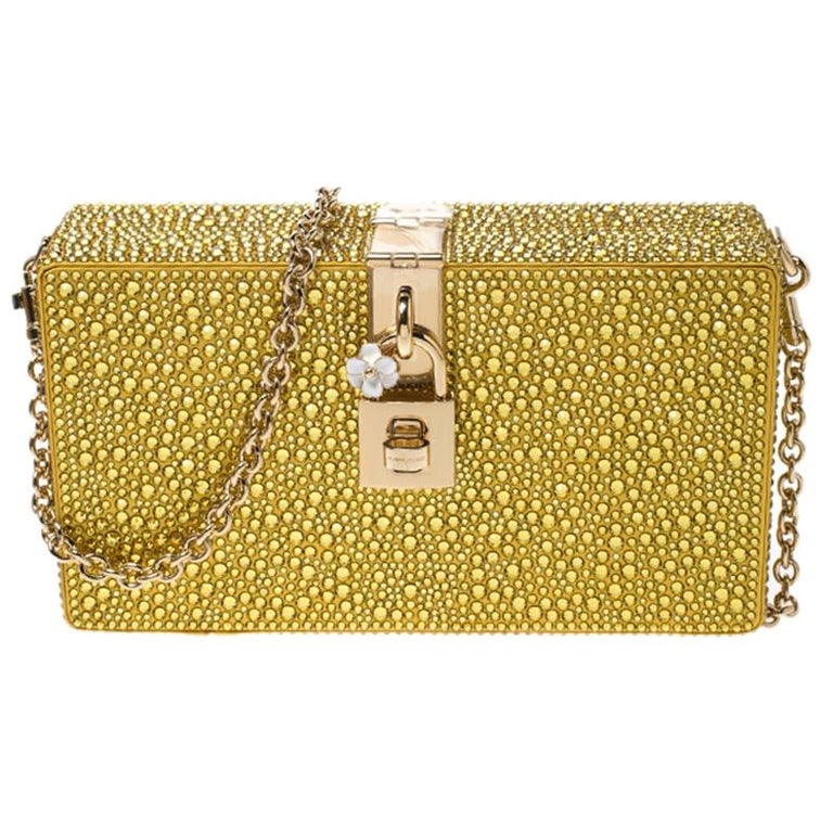 Dolce and Gabbana Yellow/Gold Crystal Embellished Satin Box Bag at 1stDibs