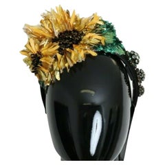 Dolce & Gabbana Yellow Green Silk Crystal Diadem Sequin Sunflower Headband DG